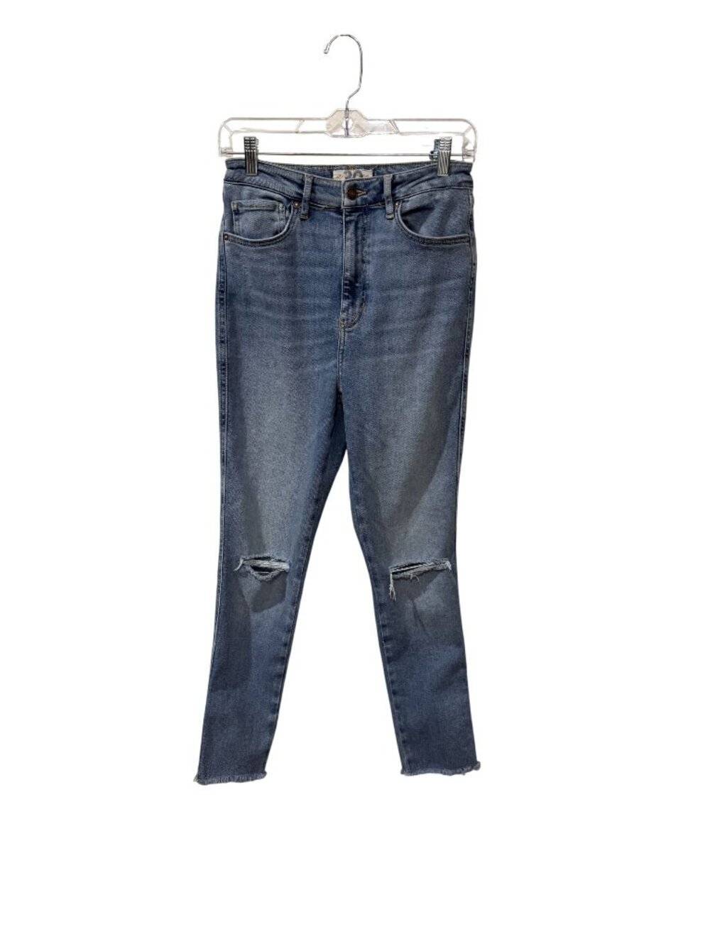 We the free Distressed Blue Denim Jeans Size 30 With Frayed Hem & Ripped Knees